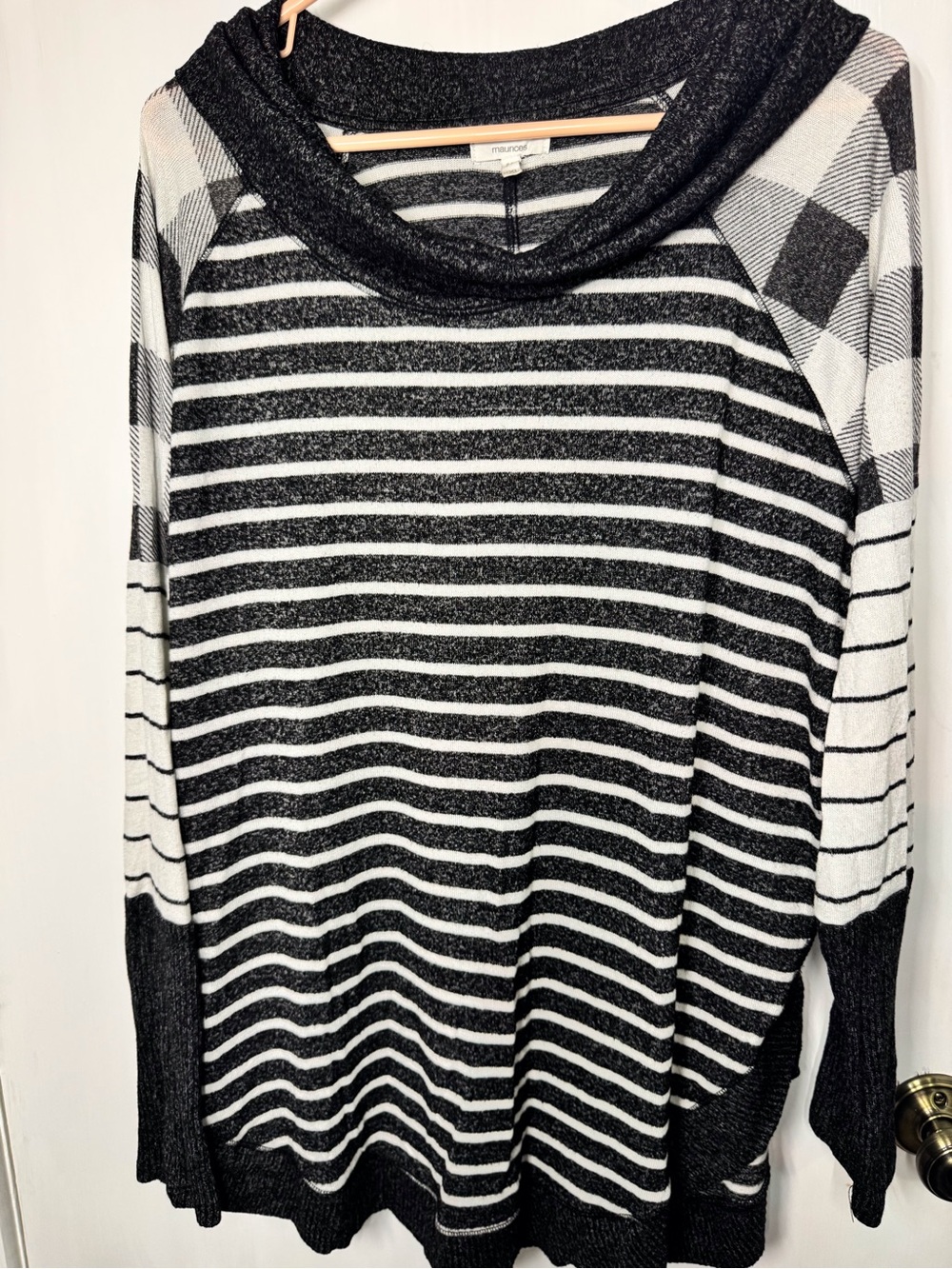 Maurices Black & White Mixed-Stripe Cowl Neck Sweater